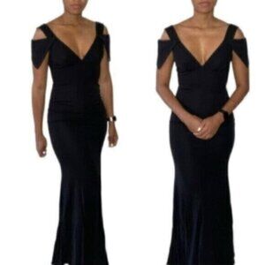 ABS Black Vintage Fitted Evening Formal Maxi Dress